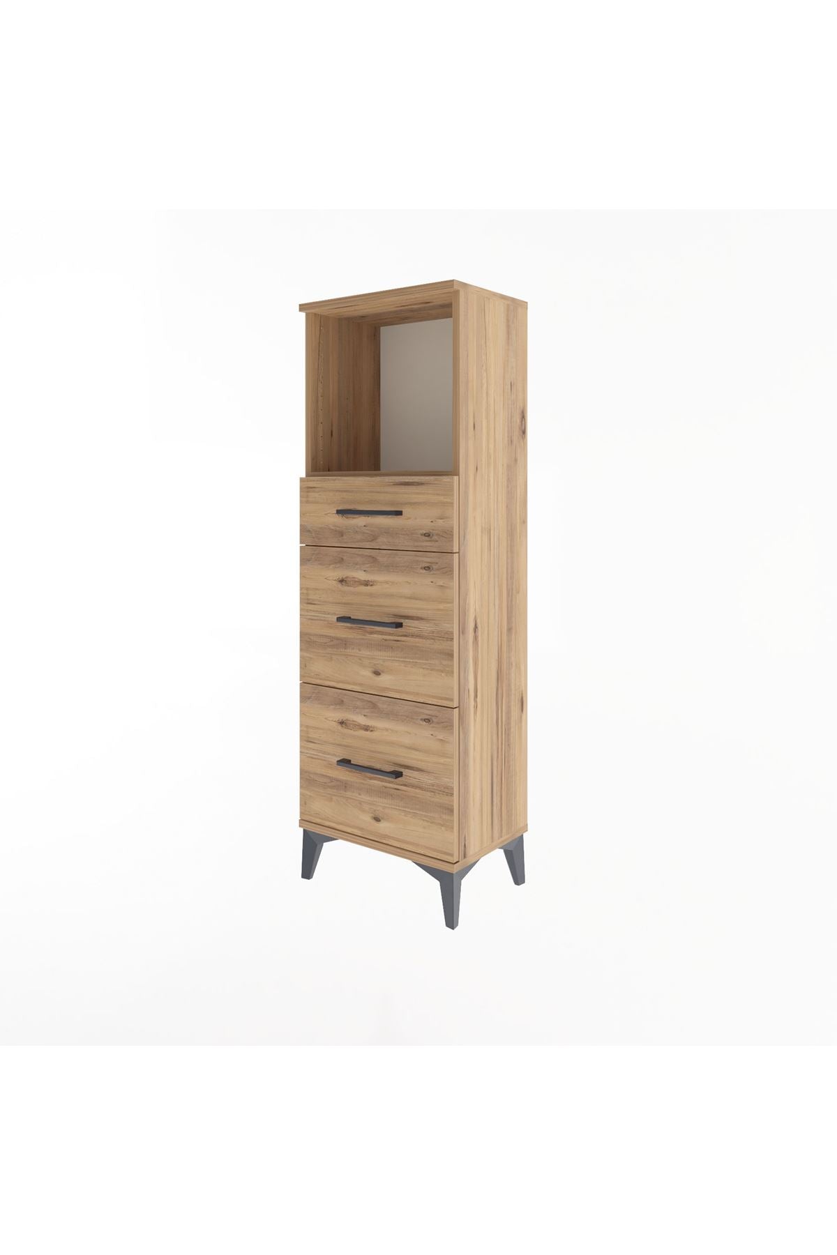 Arges Dolap Tek Raflı 3 Çekmeceli 44x30x134 Çam-Çam