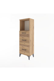 Arges Dolap Tek Raflı 3 Çekmeceli 44x30x134 Çam-Çam
