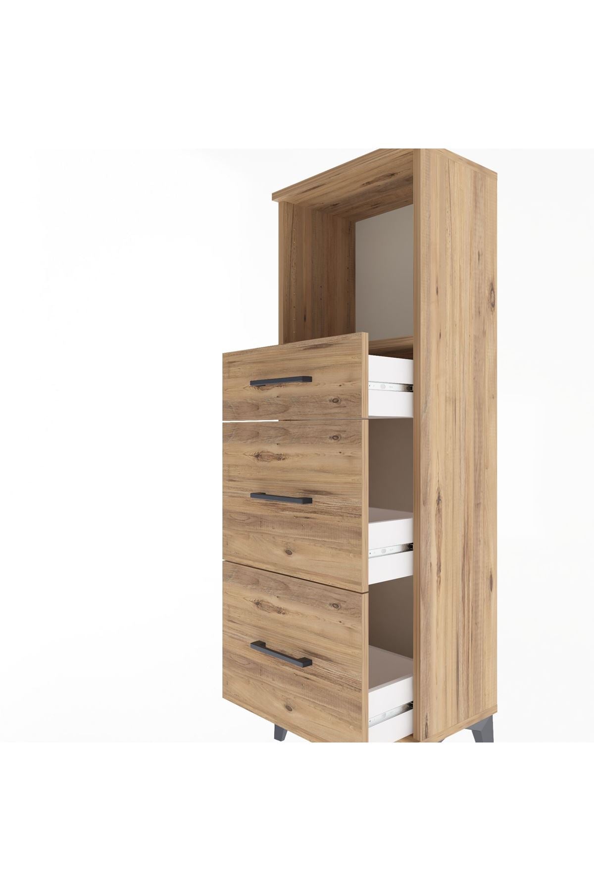 Arges Dolap Tek Raflı 3 Çekmeceli 44x30x134 Çam-Çam