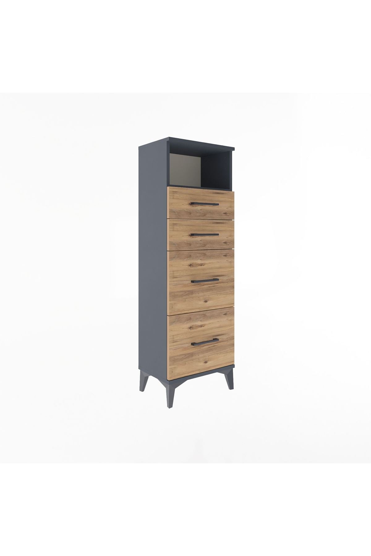 Arges Dolap Tek Raflı 4 Çekmeceli 44x30x134 Antrasit-Çam