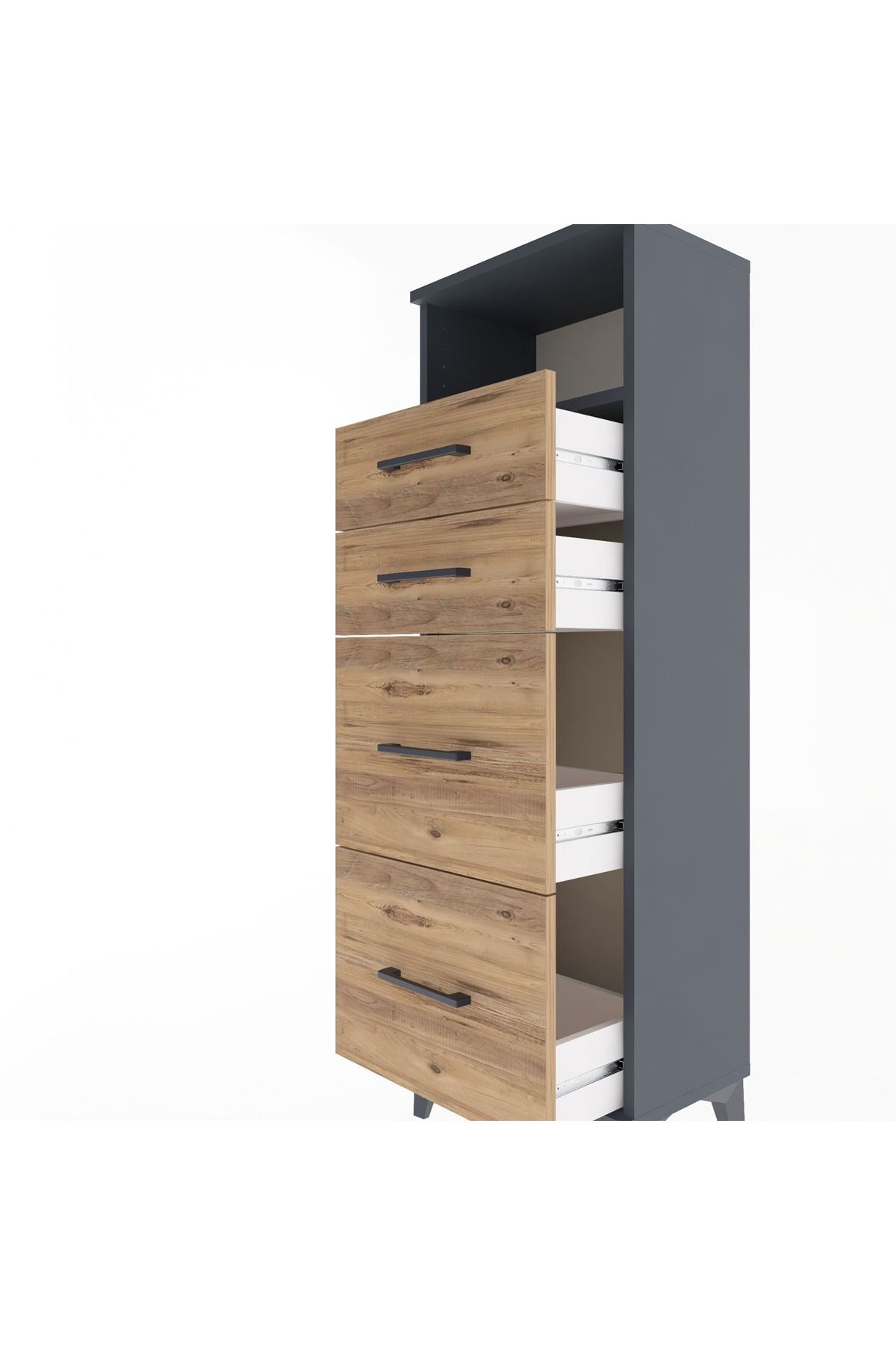 Arges Dolap Tek Raflı 4 Çekmeceli 44x30x134 Antrasit-Çam