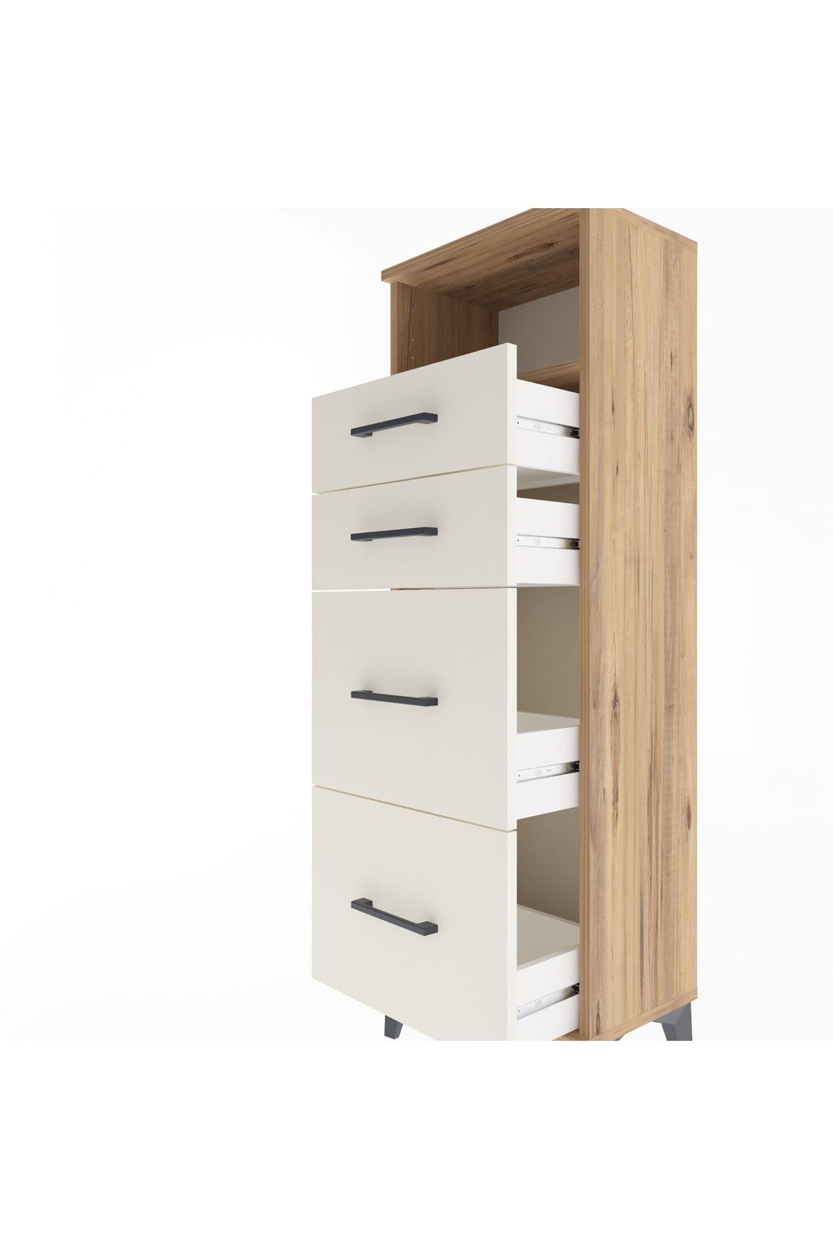 Arges Dolap Tek Raflı 4 Çekmeceli 44x30x134 Çam-Aytaşı