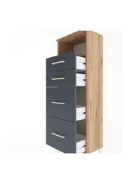 Arges Dolap Tek Raflı 4 Çekmeceli 44x30x134 Çam-Antrasit