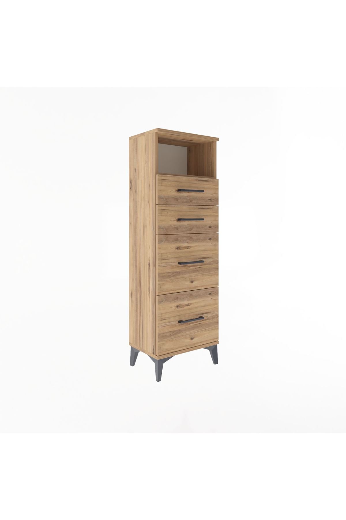 Arges Dolap Tek Raflı 4 Çekmeceli 44x30x134 Çam-Çam