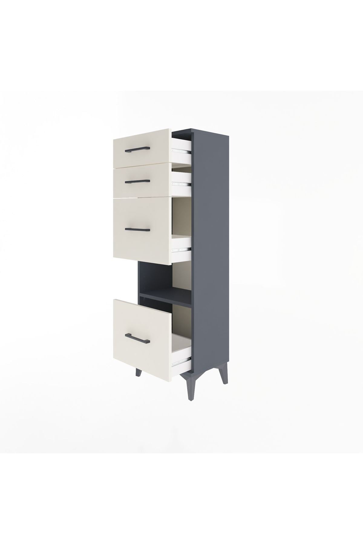 Arges Dolap Tek Raflı 4 Çekmeceli 44x30x134 Antrasit-Aytaşı