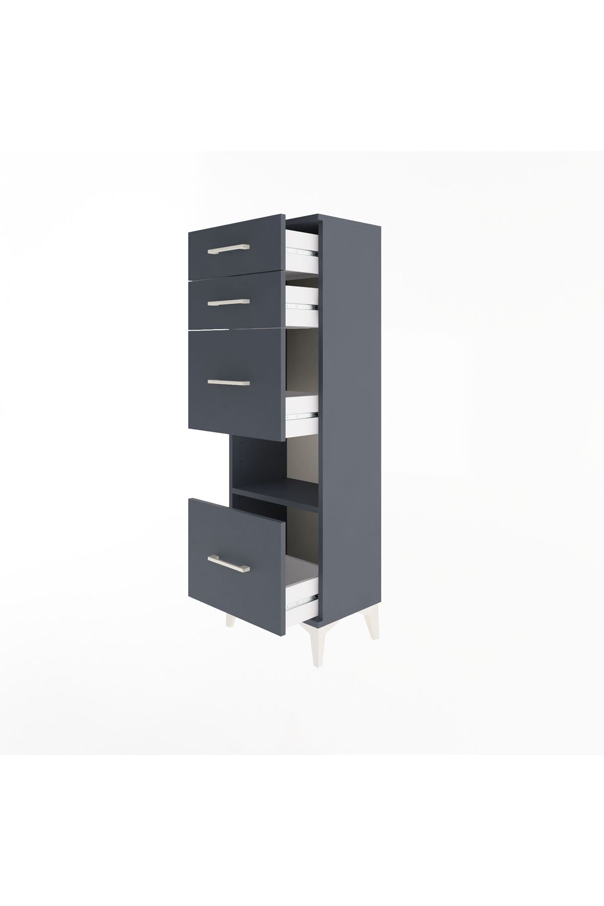 Arges Dolap Tek Raflı 4 Çekmeceli 44x30x134 Antrasit-Antrasit