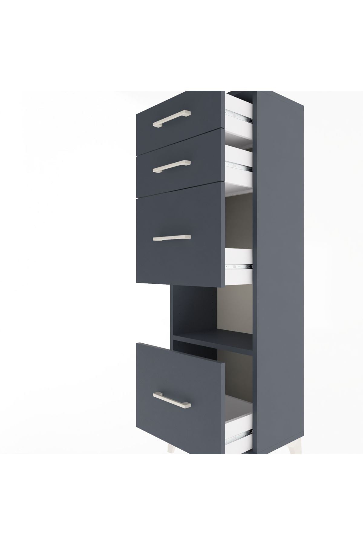 Arges Dolap Tek Raflı 4 Çekmeceli 44x30x134 Antrasit-Antrasit