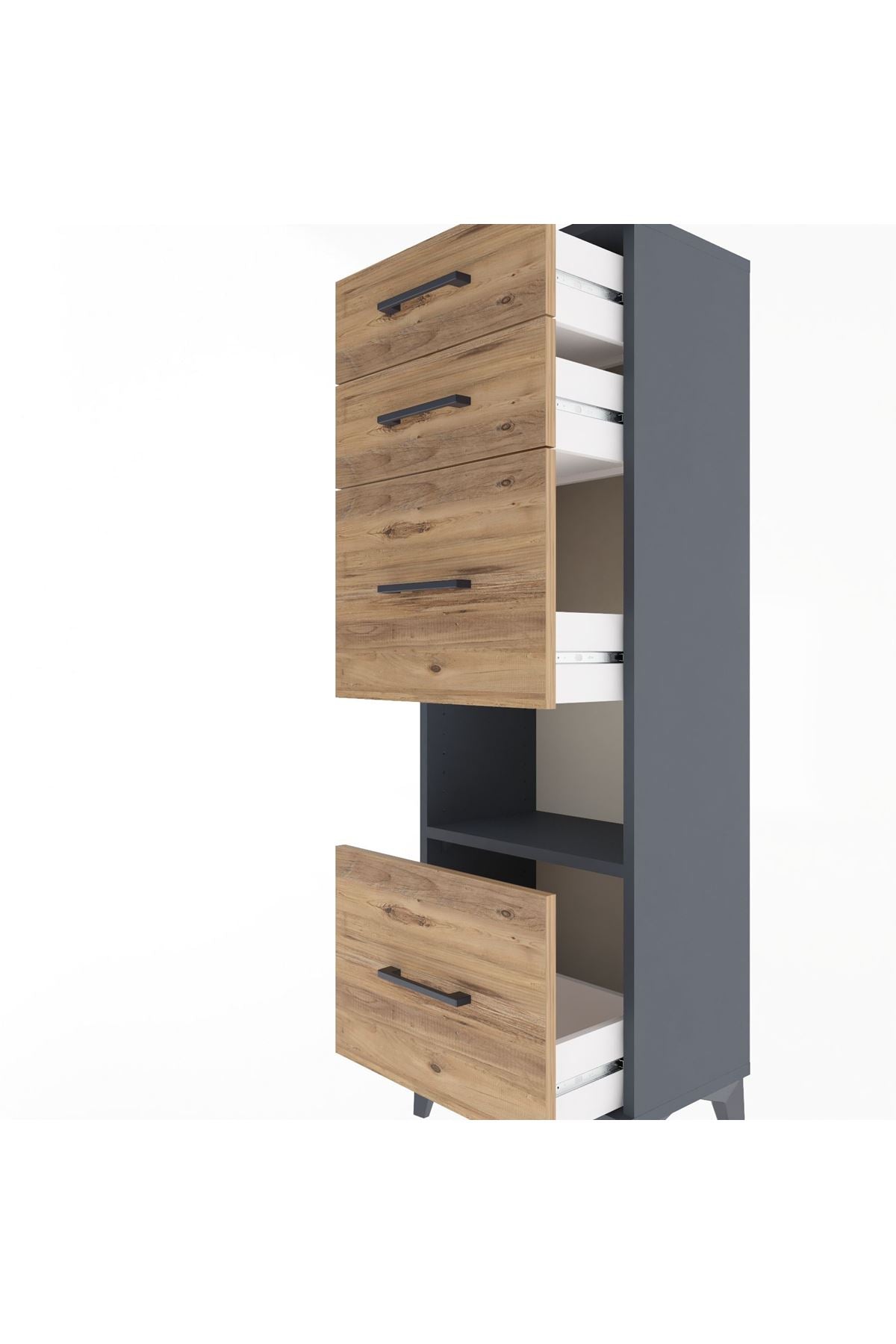 Arges Dolap Tek Raflı 4 Çekmeceli 44x30x134 Antrasit-Çam