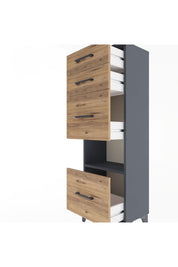 Arges Dolap Tek Raflı 4 Çekmeceli 44x30x134 Antrasit-Çam