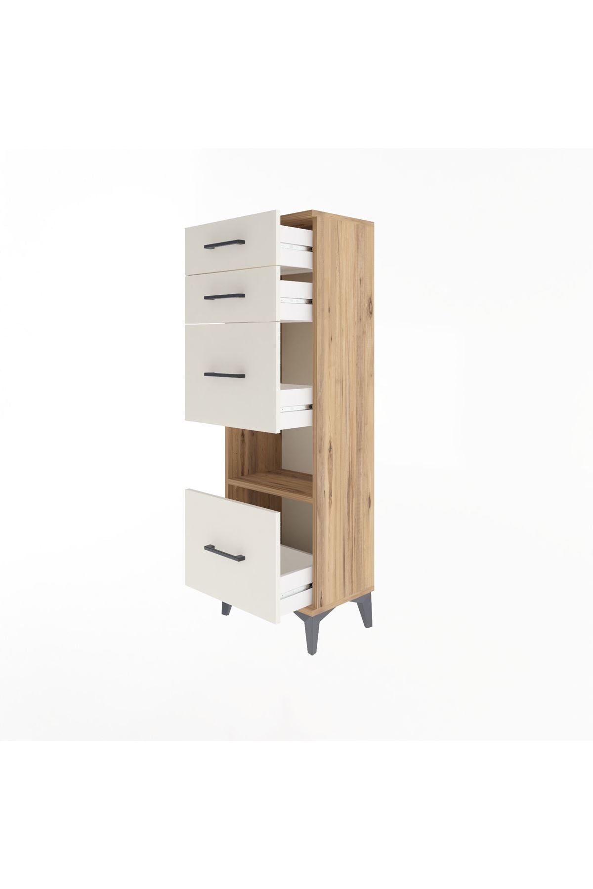 Arges Dolap Tek Raflı 4 Çekmeceli 44x30x134 Çam-Aytaşı