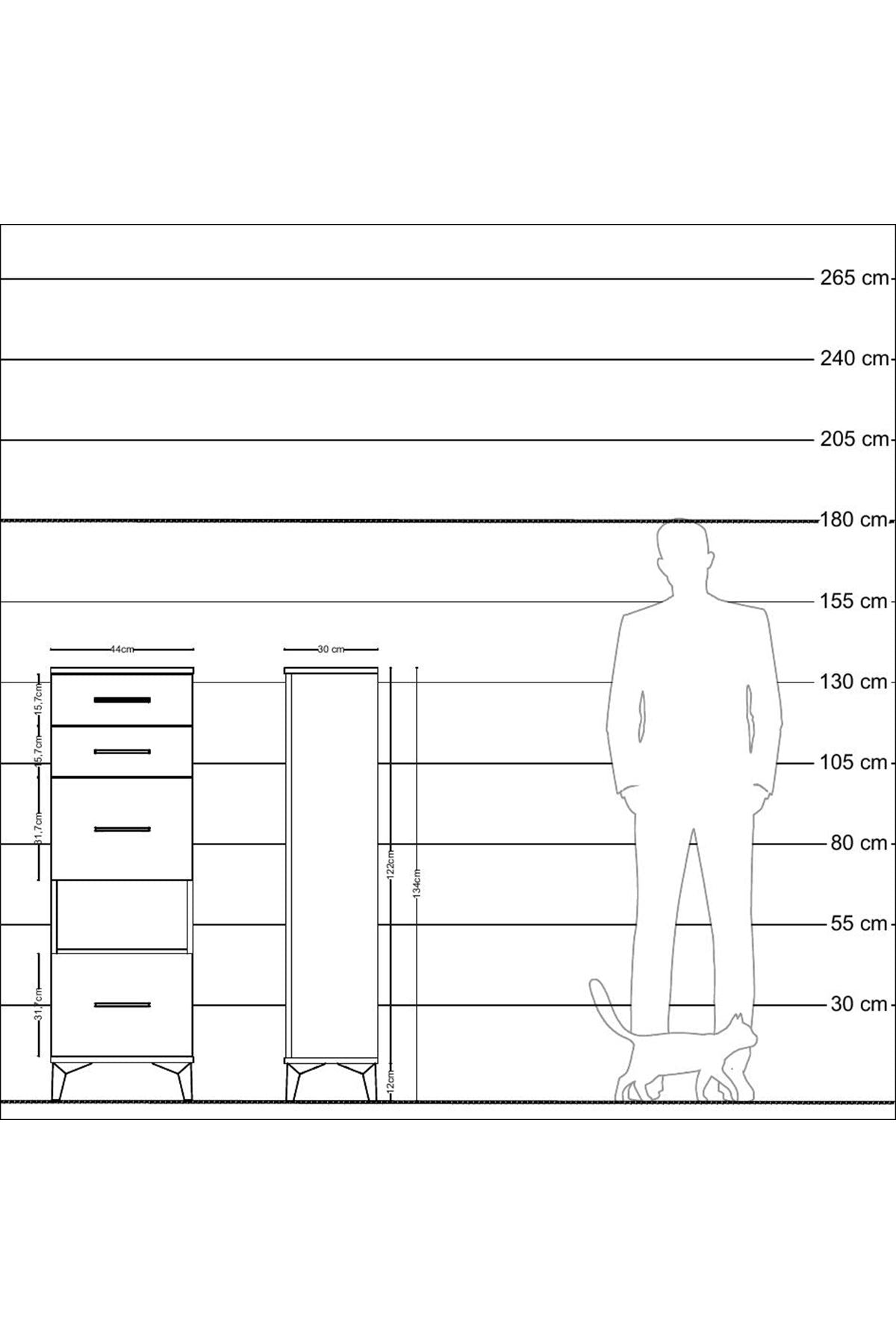 Arges Dolap Tek Raflı 4 Çekmeceli 44x30x134 Çam-Antrasit