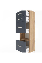 Arges Dolap Tek Raflı 4 Çekmeceli 44x30x134 Çam-Antrasit