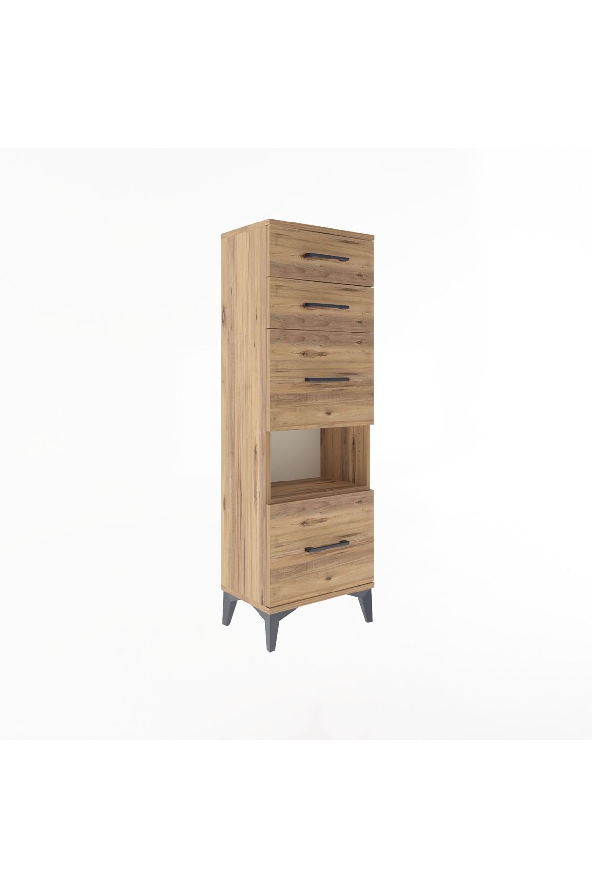 Arges Dolap Tek Raflı 4 Çekmeceli 44x30x134 Çam-Çam