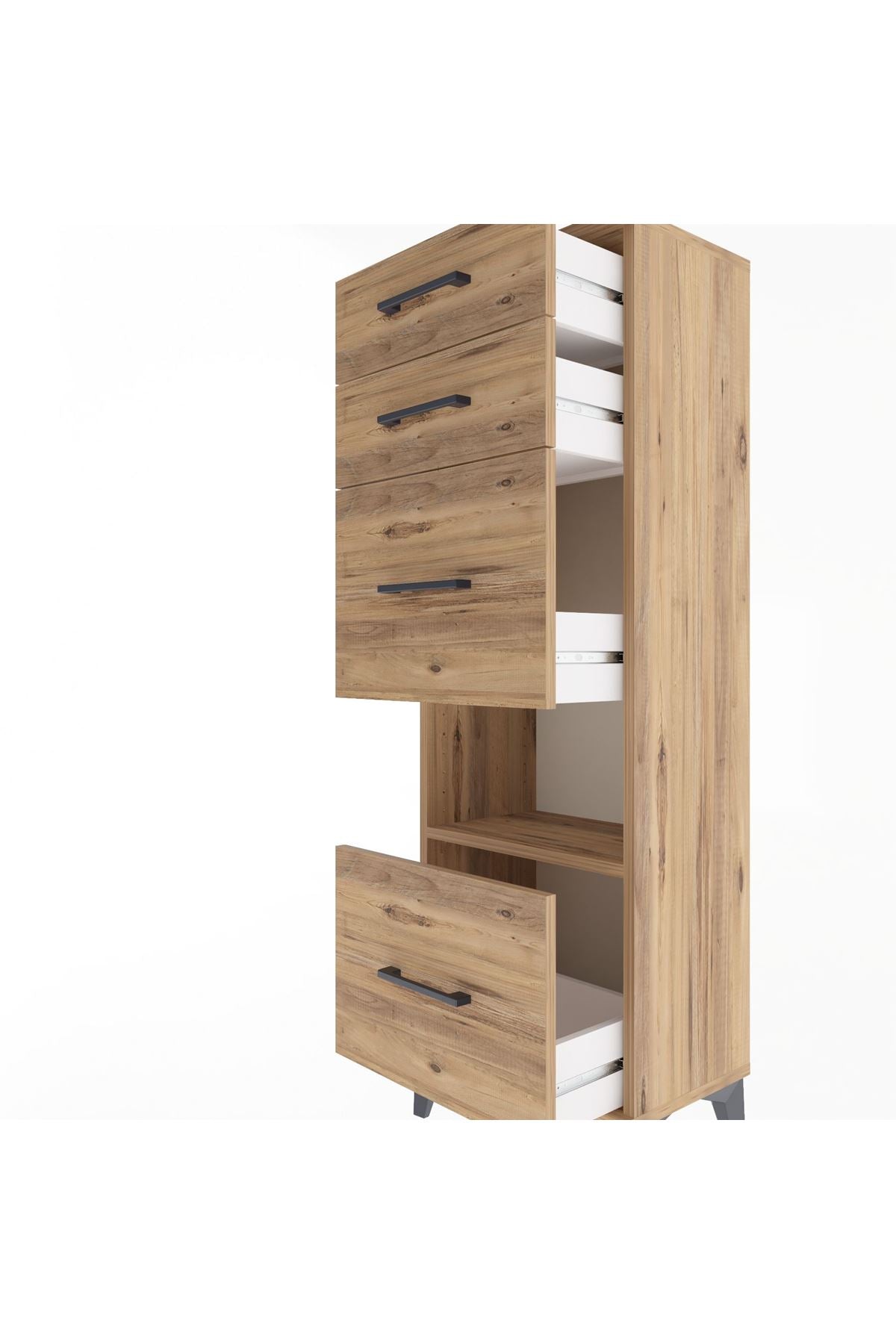 Arges Dolap Tek Raflı 4 Çekmeceli 44x30x134 Çam-Çam