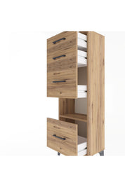 Arges Dolap Tek Raflı 4 Çekmeceli 44x30x134 Çam-Çam