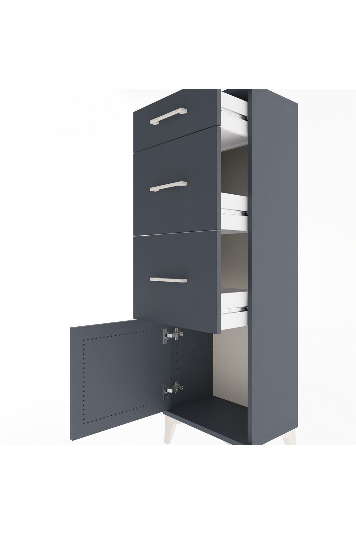 Arges Dolap 3 Çekmeceli Tek Kapaklı 44x30x134 Antrasit-Antrasit