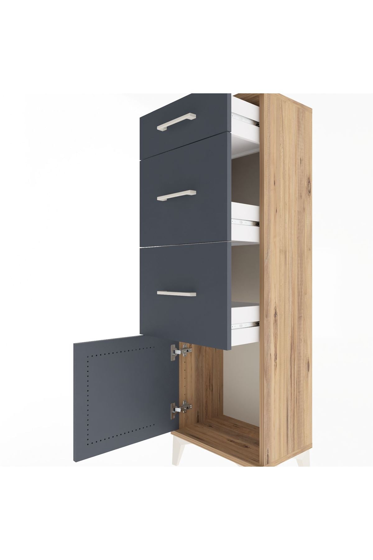 Arges Dolap 3 Çekmeceli Tek Kapaklı 44x30x134 Çam-Antrasit