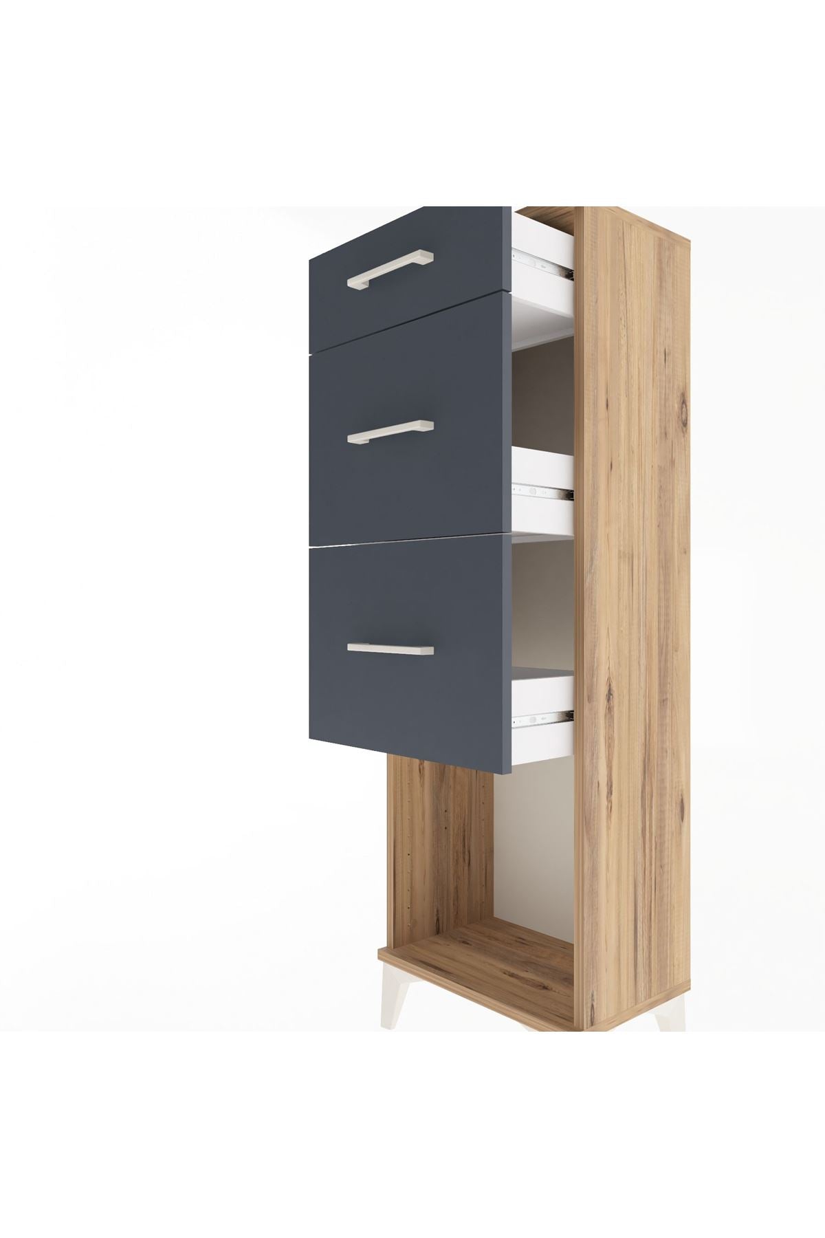 Arges Dolap 3 Çekmeceli 44x30x134 Çam-Antrasit