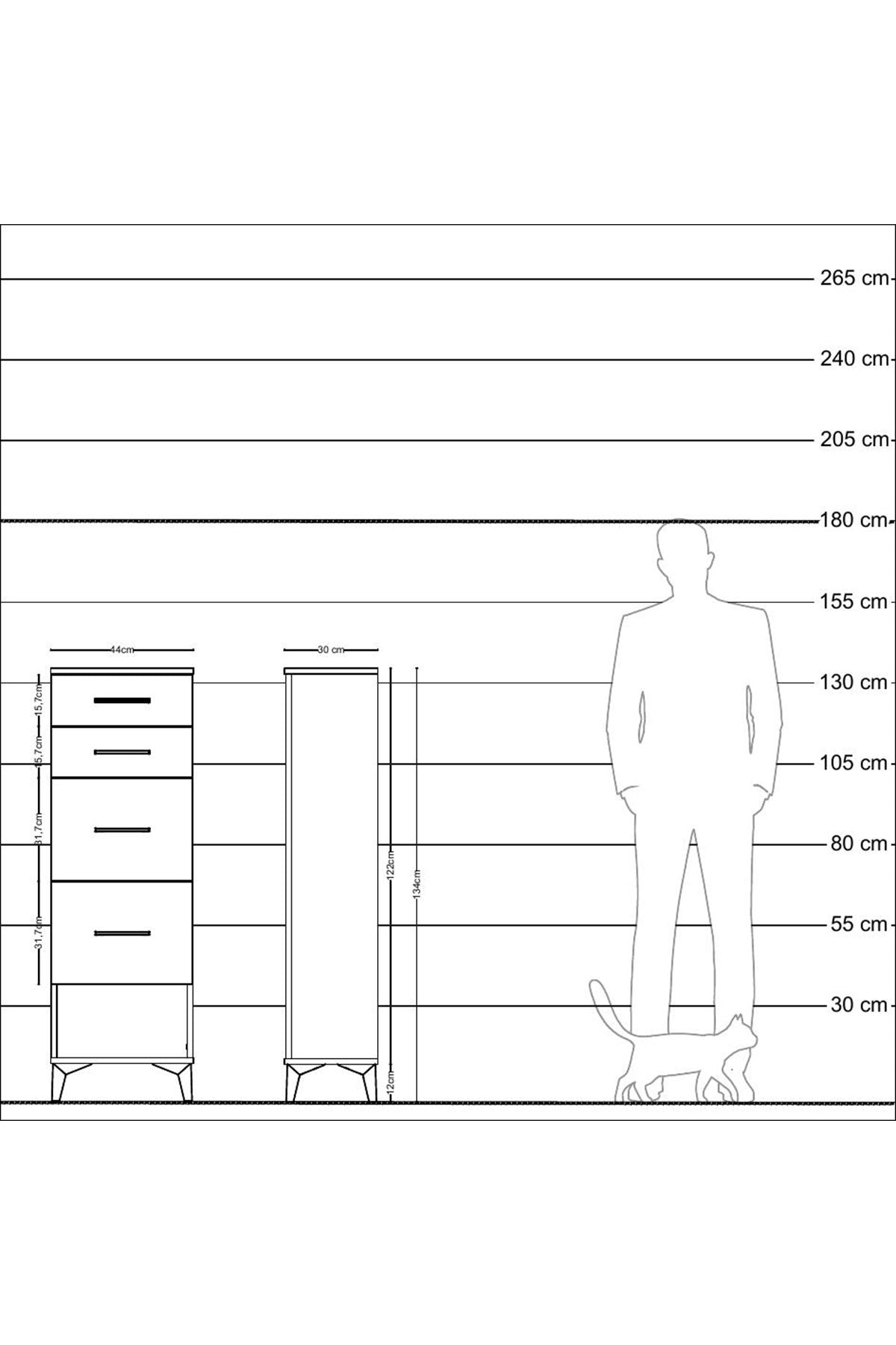 Arges Dolap 4 Çekmeceli 44x30x134 Antrasit-Antrasit