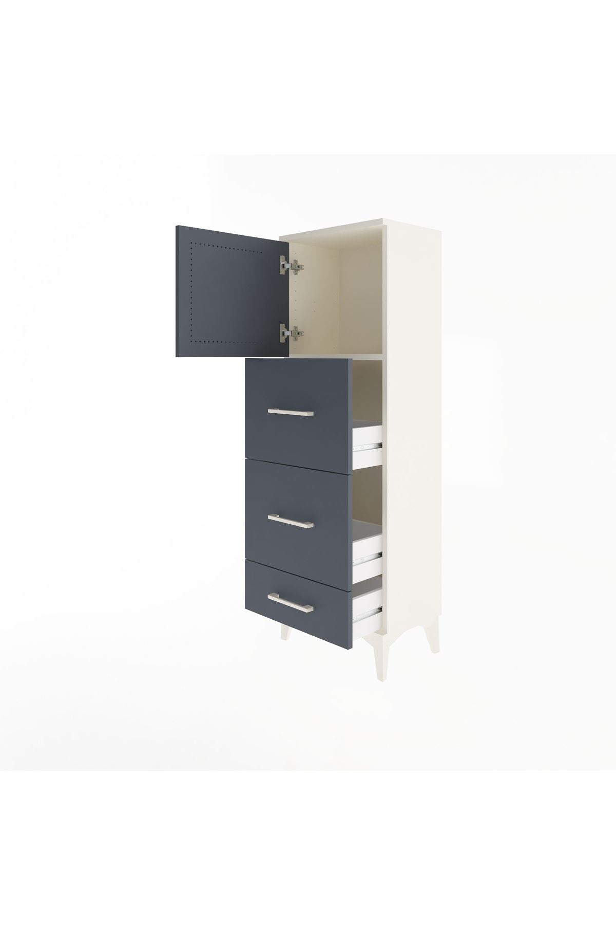 Arges Dolap Tek Raflı 3 Çekmeceli Tek Kapaklı 44x30x134 Aytaşı-Antrasit