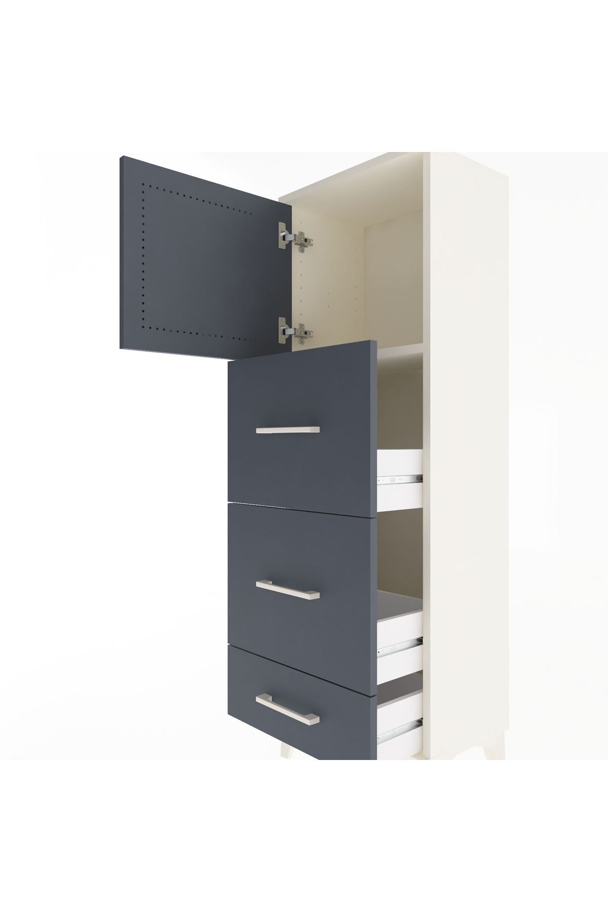 Arges Dolap Tek Raflı 3 Çekmeceli Tek Kapaklı 44x30x134 Aytaşı-Antrasit