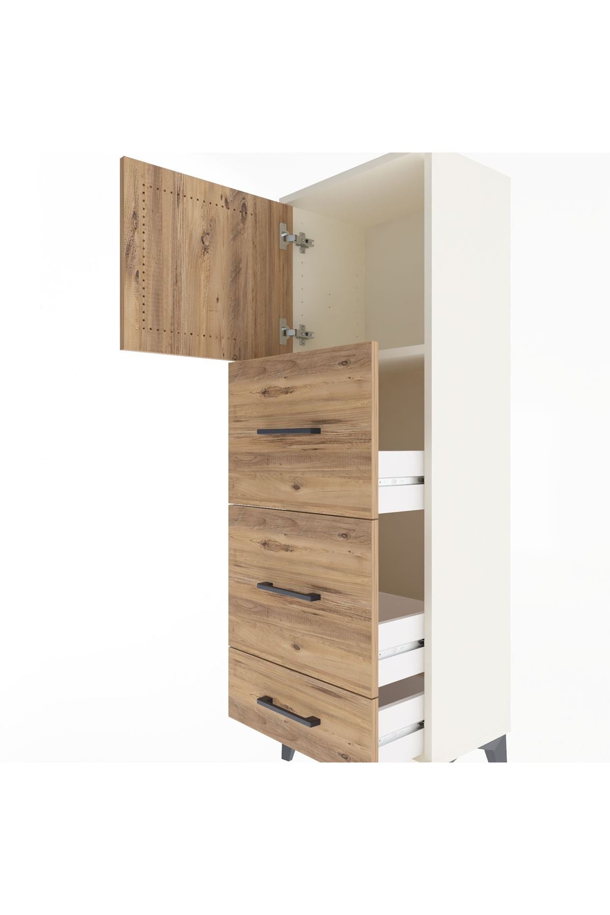 Arges Dolap Tek Raflı 3 Çekmeceli Tek Kapaklı 44x30x134 Aytaşı-Çam