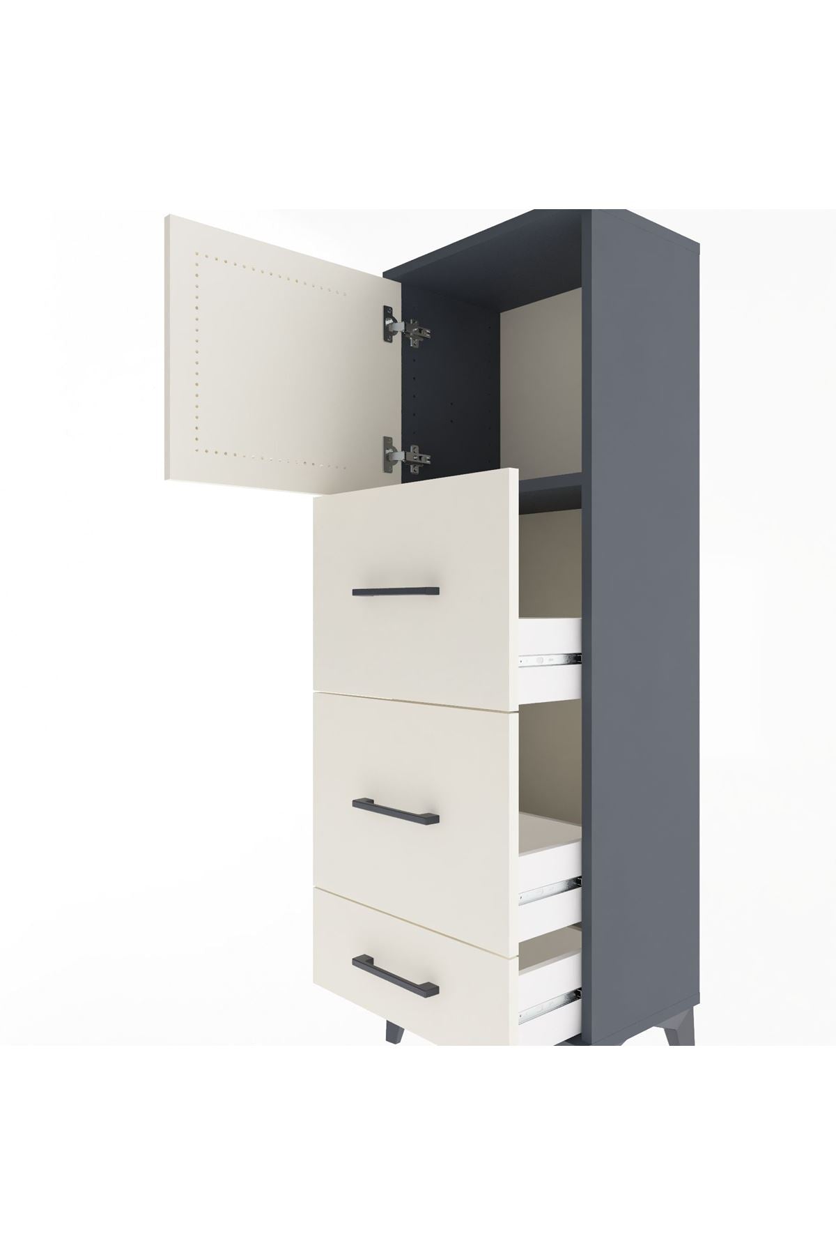 Arges Dolap Tek Raflı 3 Çekmeceli Tek Kapaklı 44x30x134 Antrasit-Aytaşı