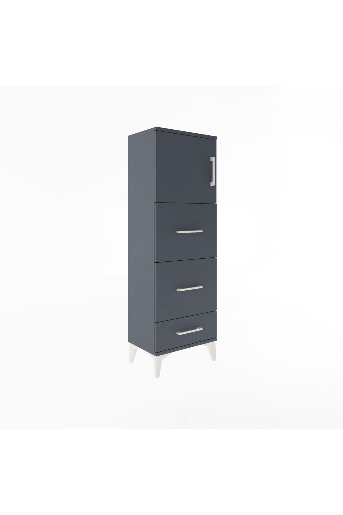 Arges Dolap Tek Raflı 3 Çekmeceli Tek Kapaklı 44x30x134 Antrasit-Antrasit