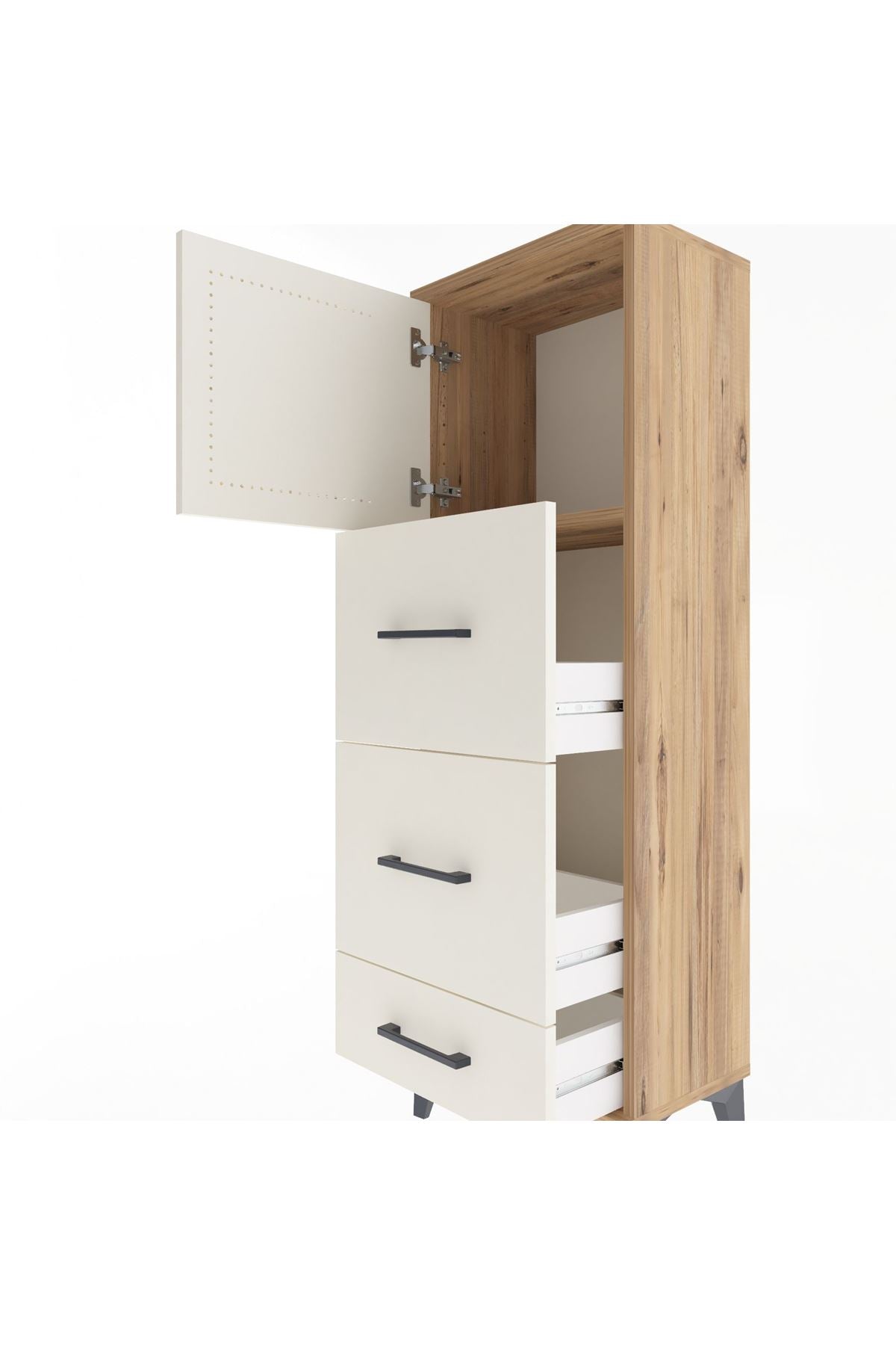 Arges Dolap Tek Raflı 3 Çekmeceli Tek Kapaklı 44x30x134 Çam-Aytaşı