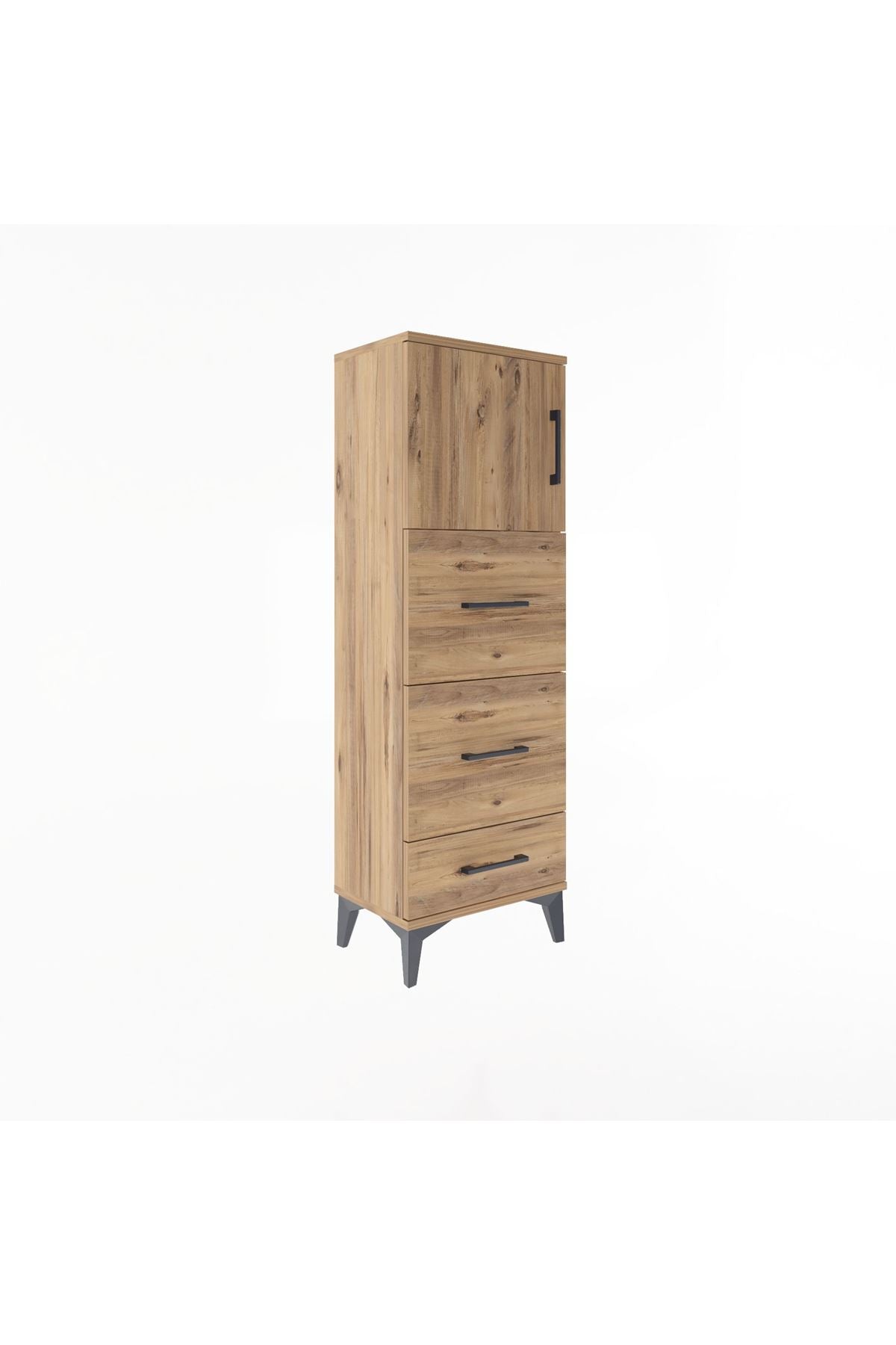 Arges Dolap Tek Raflı 3 Çekmeceli Tek Kapaklı 44x30x134 Çam-Çam