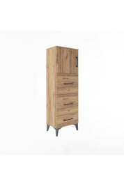 Arges Dolap Tek Raflı 3 Çekmeceli Tek Kapaklı 44x30x134 Çam-Çam