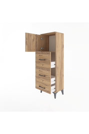 Arges Dolap Tek Raflı 3 Çekmeceli Tek Kapaklı 44x30x134 Çam-Çam