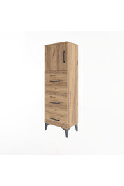 Arges Dolap Tek Raflı 3 Çekmeceli Tek Kapaklı 44x30x134 Çam-Çam