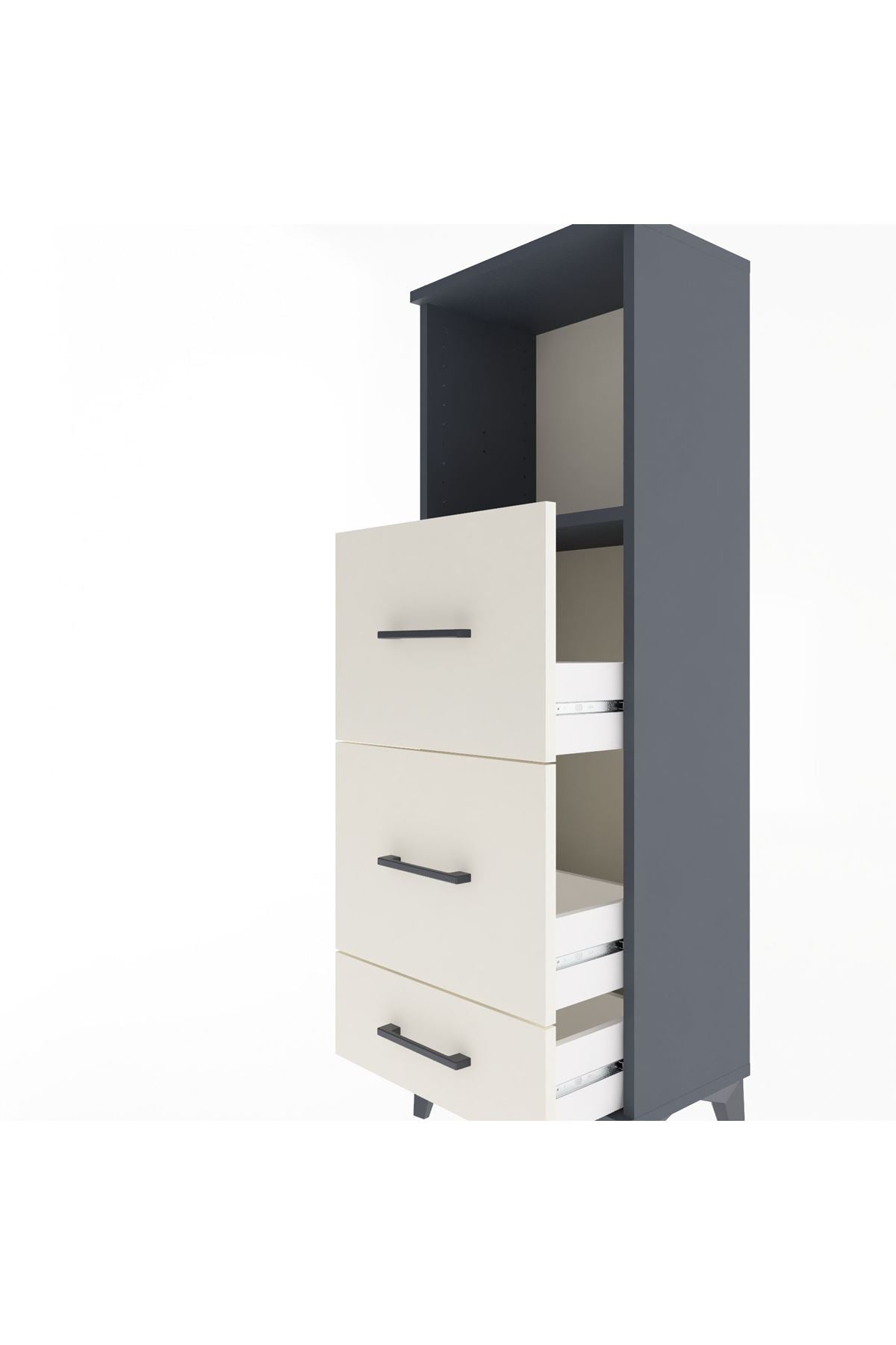 Arges Dolap Tek Raflı 3 Çekmeceli 44x30x134 Antrasit-Aytaşı