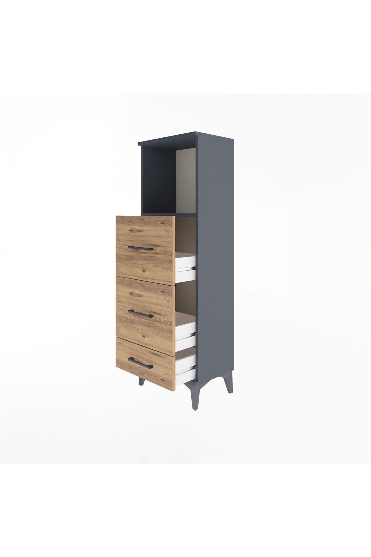 Arges Dolap Tek Raflı 3 Çekmeceli 44x30x134 Antrasit-Çam