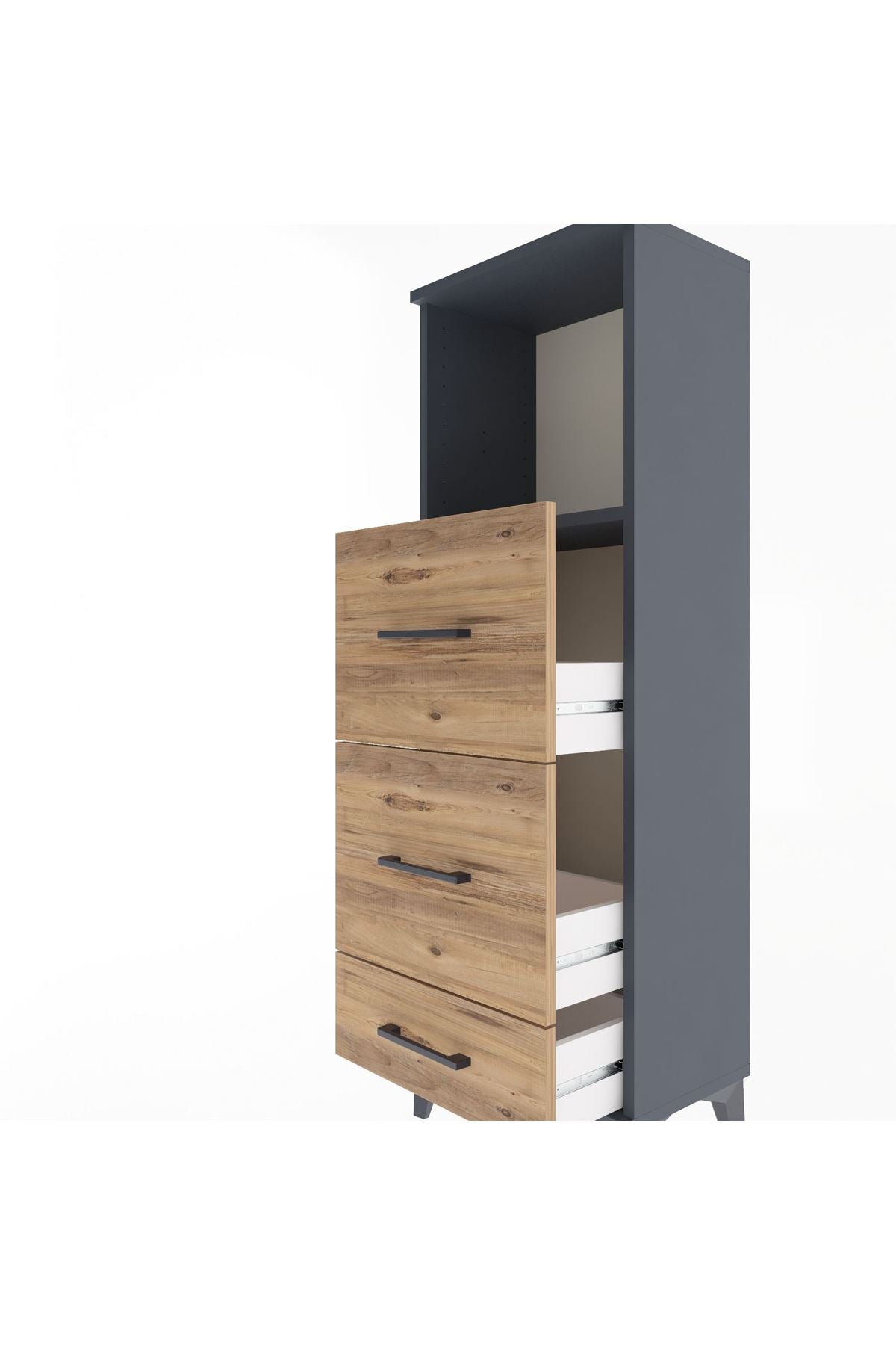 Arges Dolap Tek Raflı 3 Çekmeceli 44x30x134 Antrasit-Çam