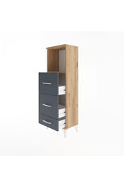 Arges Dolap Tek Raflı 3 Çekmeceli 44x30x134 Çam-Antrasit