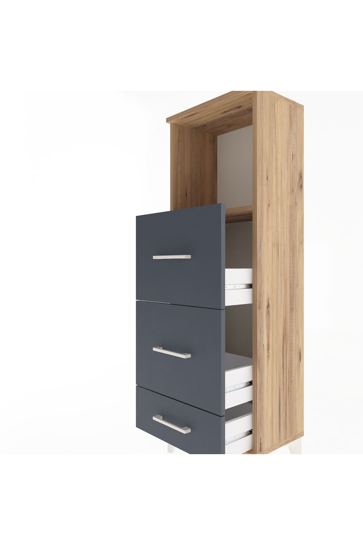 Arges Dolap Tek Raflı 3 Çekmeceli 44x30x134 Çam-Antrasit