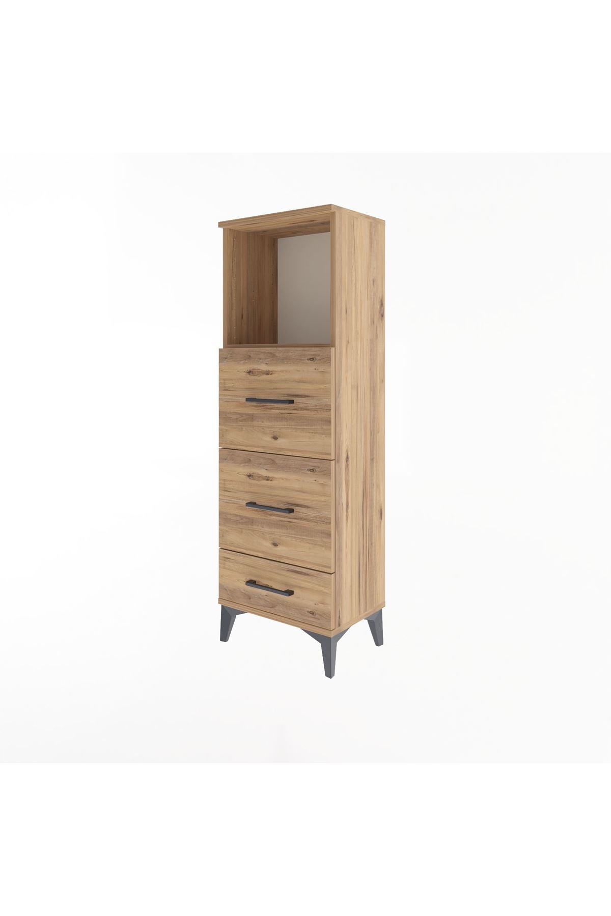 Arges Dolap Tek Raflı 3 Çekmeceli 44x30x134 Çam-Çam