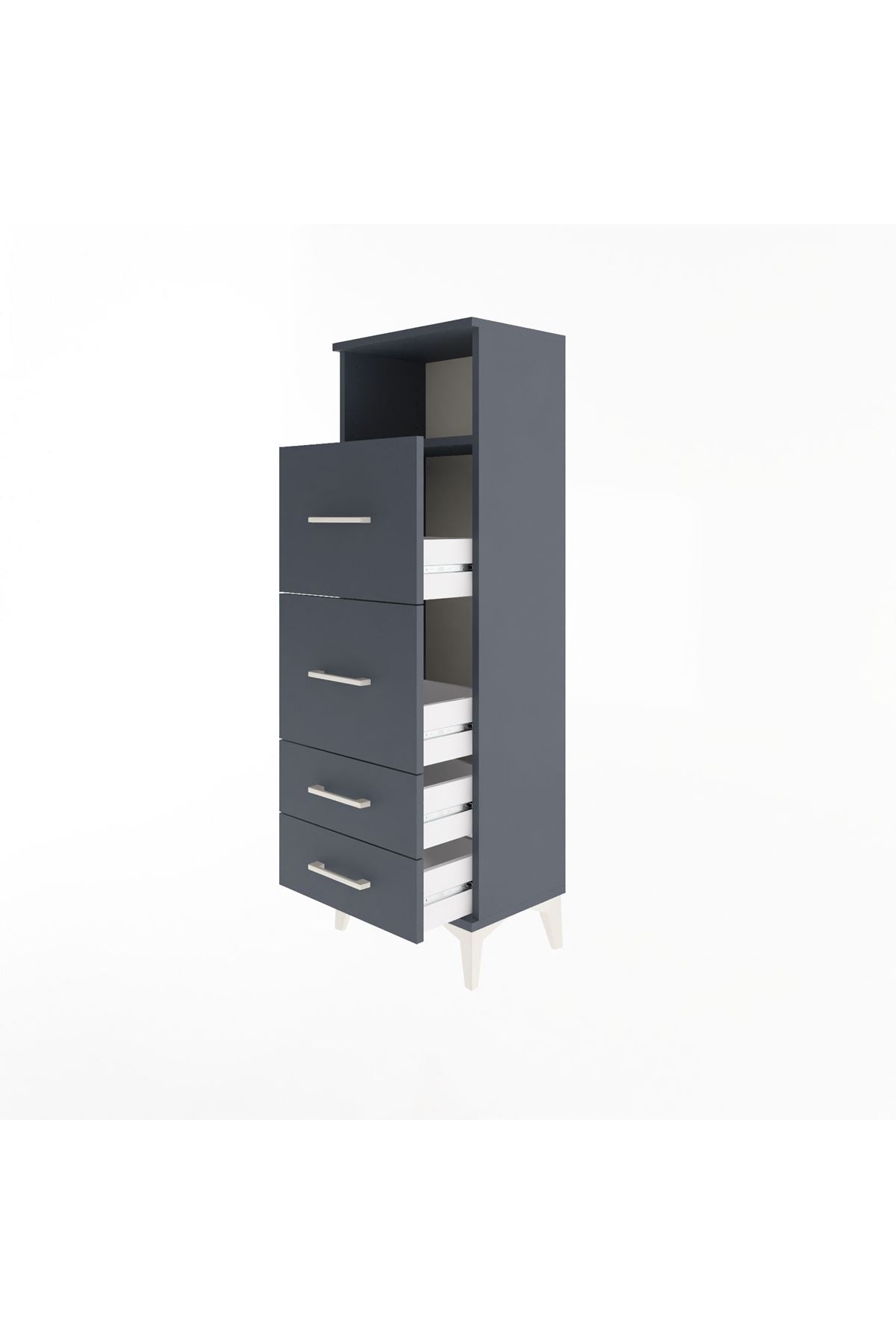 Arges Dolap Tek Raflı 4 Çekmeceli 44x30x134 Antrasit-Antrasit