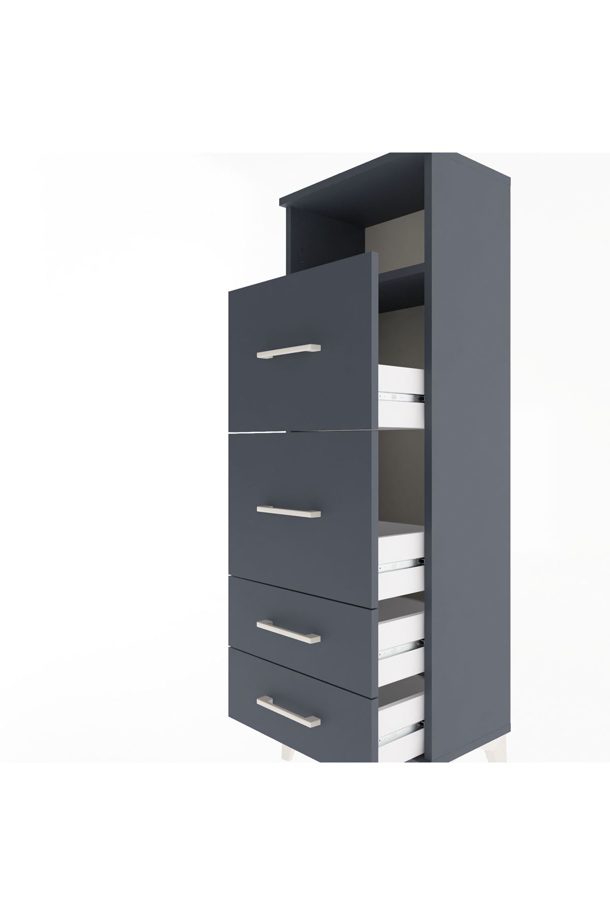 Arges Dolap Tek Raflı 4 Çekmeceli 44x30x134 Antrasit-Antrasit