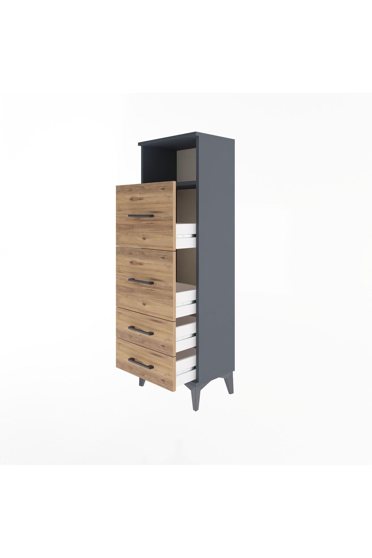 Arges Dolap Tek Raflı 4 Çekmeceli 44x30x134 Antrasit-Çam