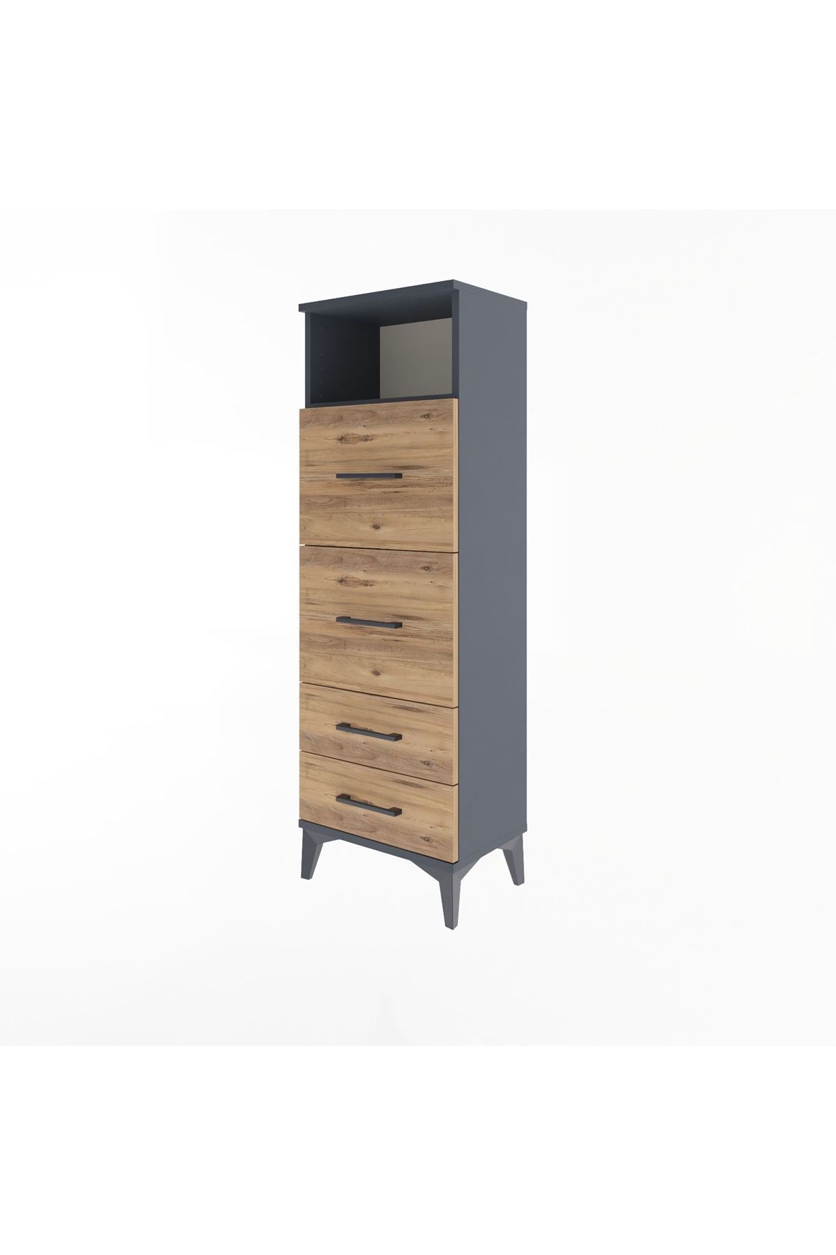 Arges Dolap Tek Raflı 4 Çekmeceli 44x30x134 Antrasit-Çam