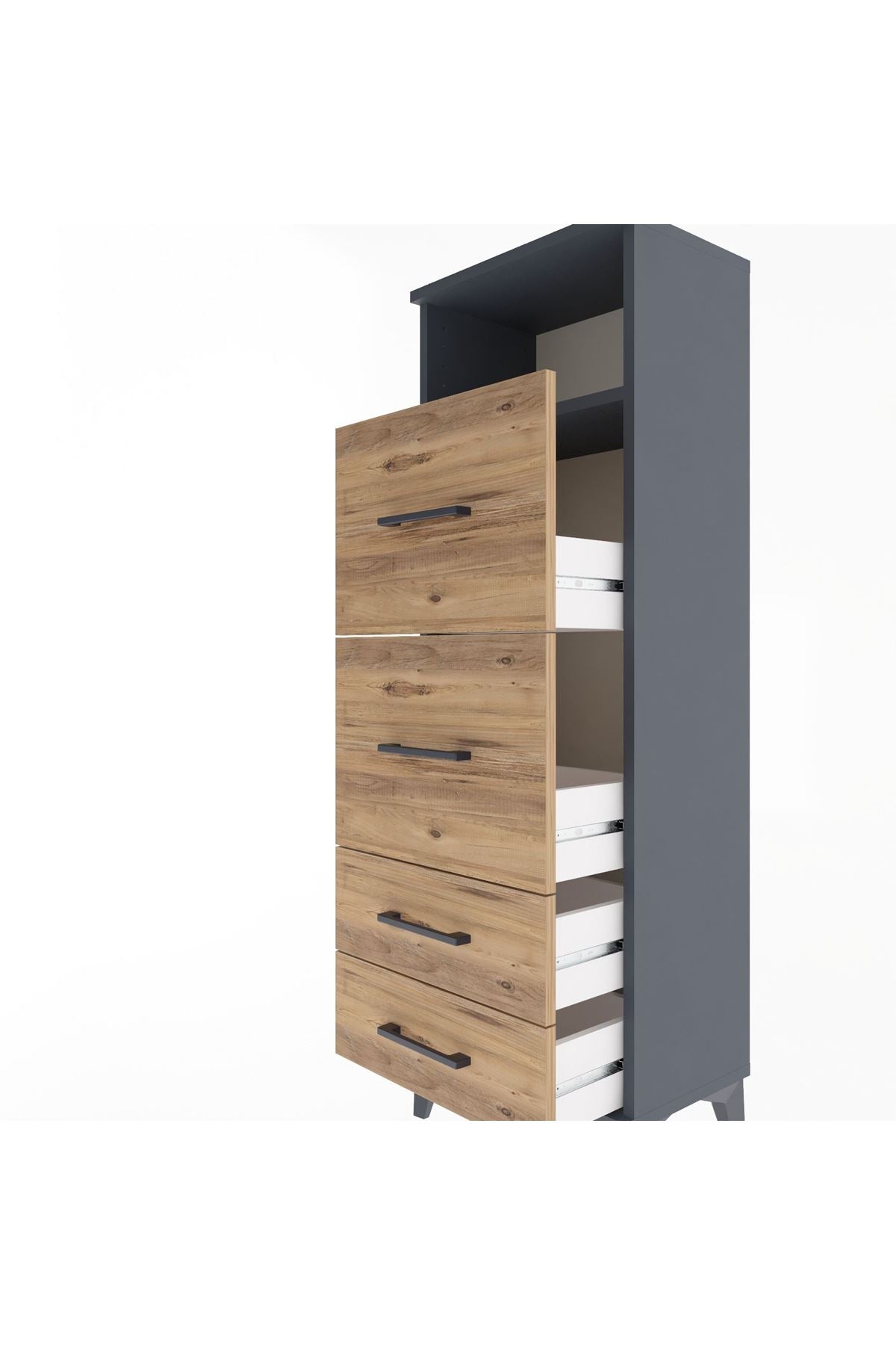 Arges Dolap Tek Raflı 4 Çekmeceli 44x30x134 Antrasit-Çam