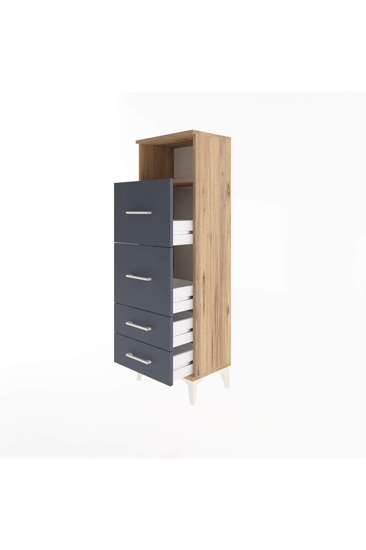 Arges Dolap Tek Raflı 4 Çekmeceli 44x30x134 Çam-Antrasit