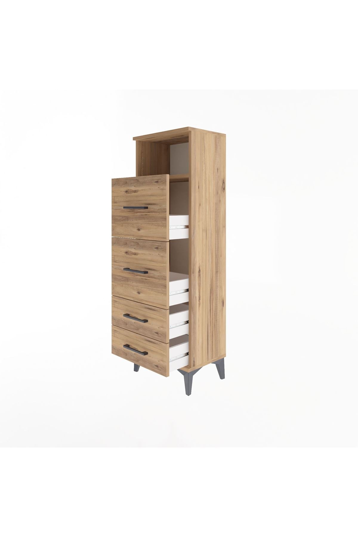 Arges Dolap Tek Raflı 4 Çekmeceli 44x30x134 Çam-Çam