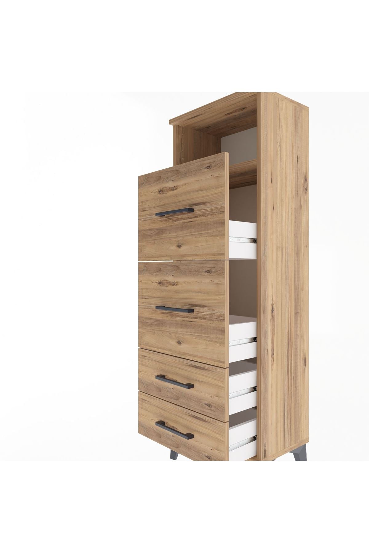 Arges Dolap Tek Raflı 4 Çekmeceli 44x30x134 Çam-Çam