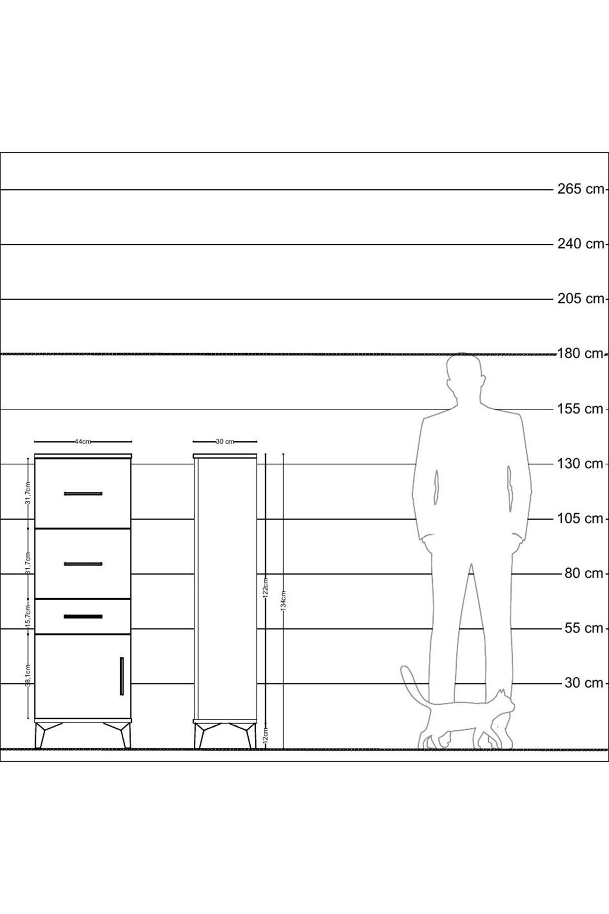 Arges Dolap 3 Çekmeceli Tek Kapaklı 44x30x134 Antrasit-Aytaşı