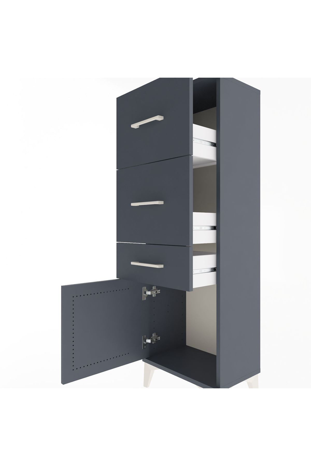 Arges Dolap 3 Çekmeceli Tek Kapaklı 44x30x134 Antrasit-Antrasit