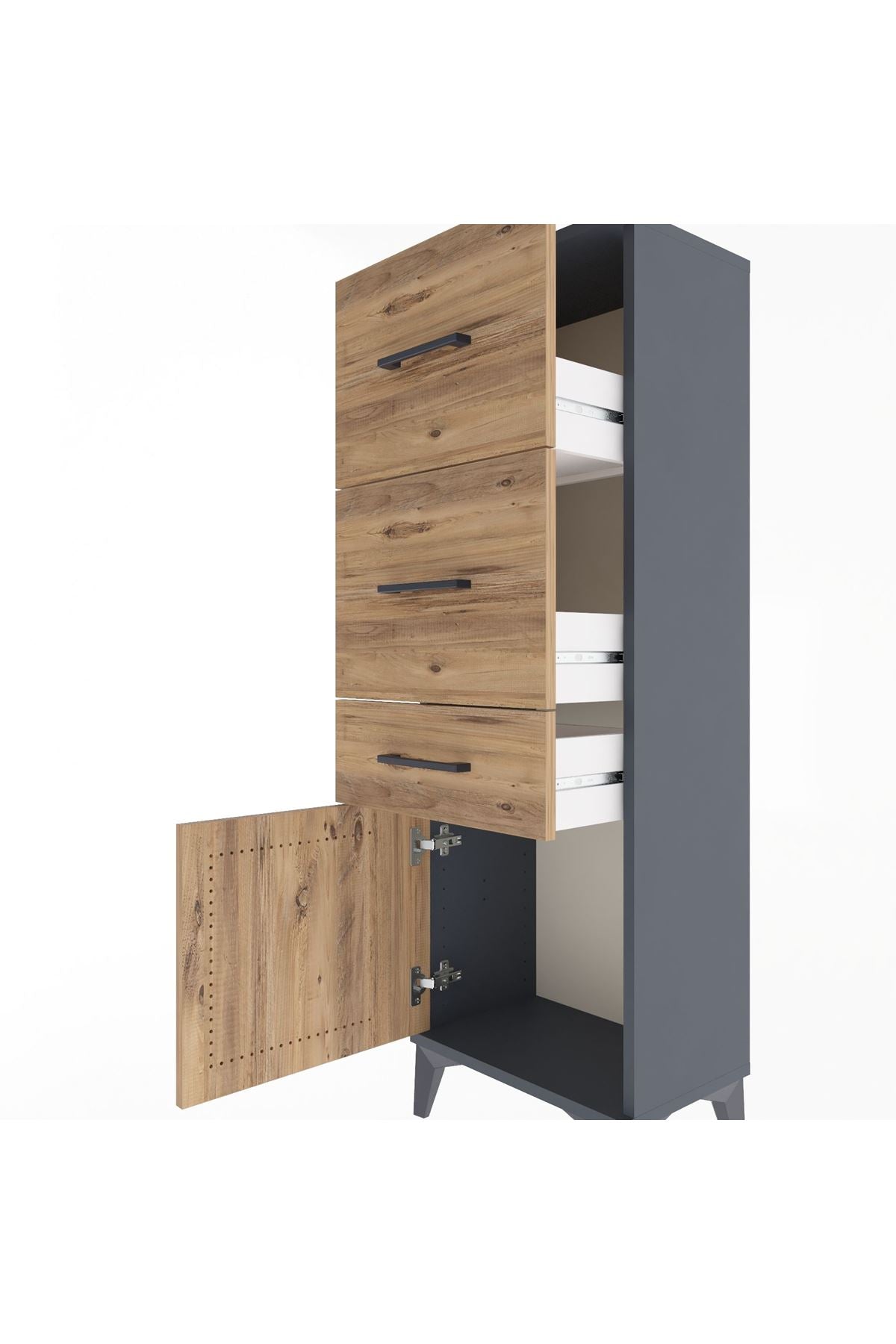 Arges Dolap 3 Çekmeceli Tek Kapaklı 44x30x134 Antrasit-Çam